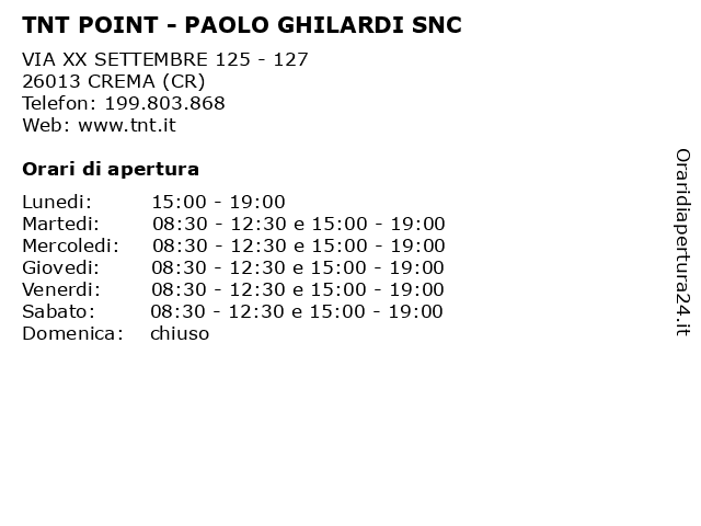 TNT POINT - PAOLO GHILARDI SNC a CREMA (CR): indirizzo e orari di apertura