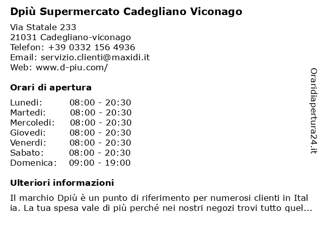 Dpiù a Cadegliano Viconago: indirizzo e orari di apertura