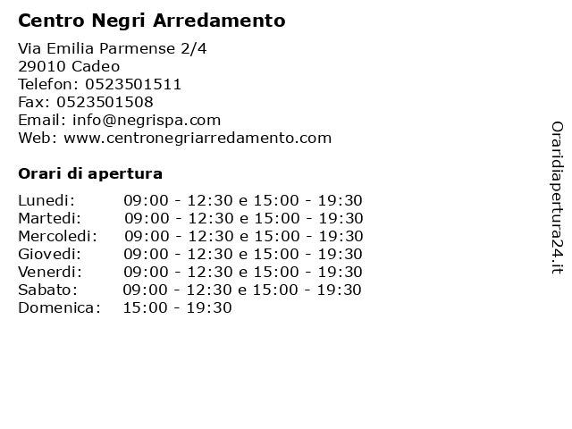 Centro Negri Arredamento a Cadeo: indirizzo e orari di apertura