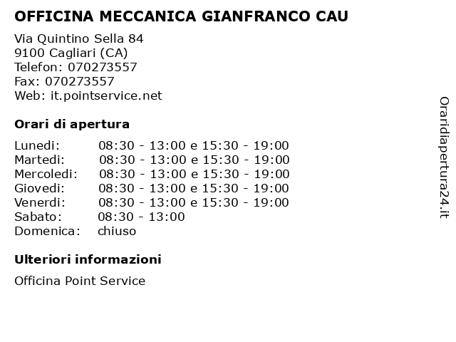 OFFICINA MECCANICA GIANFRANCO CAU a Cagliari (CA): indirizzo e orari di apertura