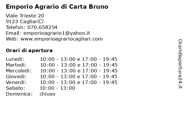 Emporio Agrario di Carta Bruno a Cagliari‎: indirizzo e orari di apertura