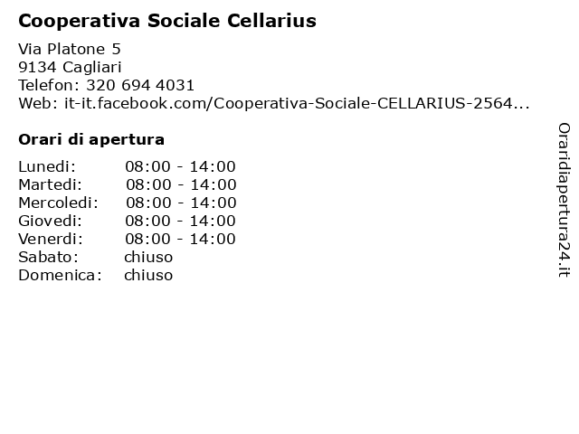 Cooperativa Sociale Cellarius a Cagliari: indirizzo e orari di apertura
