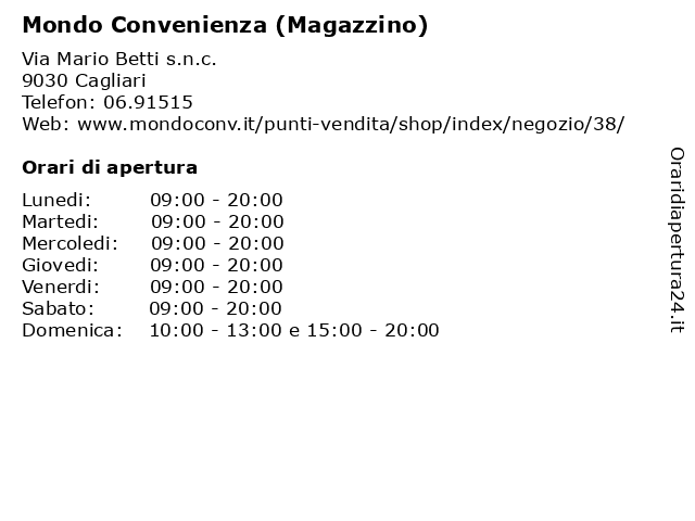 Mondo Convenienza (Magazzino) a Cagliari: indirizzo e orari di apertura