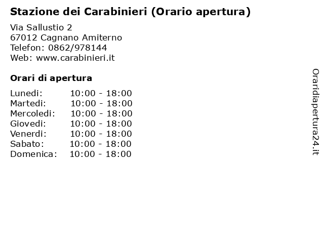 Stazione dei Carabinieri (Orario apertura) a Cagnano Amiterno: indirizzo e orari di apertura
