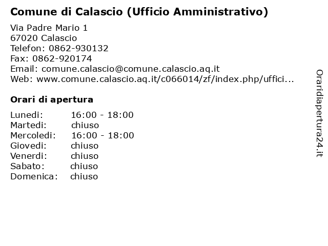 Comune di Calascio (Ufficio Amministrativo) a Calascio: indirizzo e orari di apertura