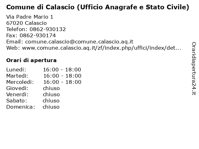 Comune di Calascio (Ufficio Anagrafe e Stato Civile) a Calascio: indirizzo e orari di apertura