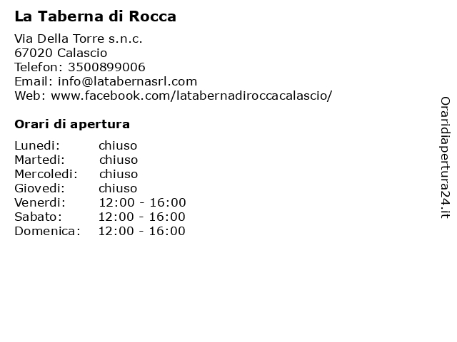 La Taberna di Rocca a Calascio: indirizzo e orari di apertura