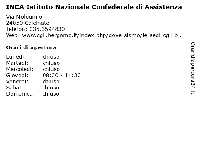 INCA Istituto Nazionale Confederale di Assistenza a Calcinate: indirizzo e orari di apertura