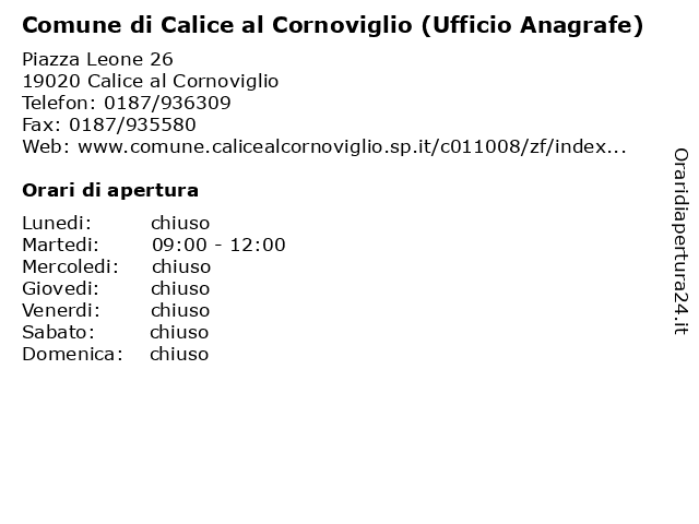 Comune di Calice al Cornoviglio (Ufficio Anagrafe) a Calice al Cornoviglio: indirizzo e orari di apertura