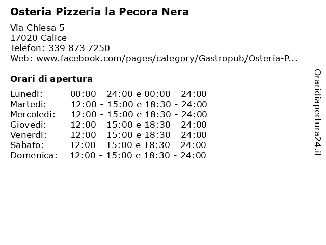 Osteria Pizzeria la Pecora Nera a Calice: indirizzo e orari di apertura