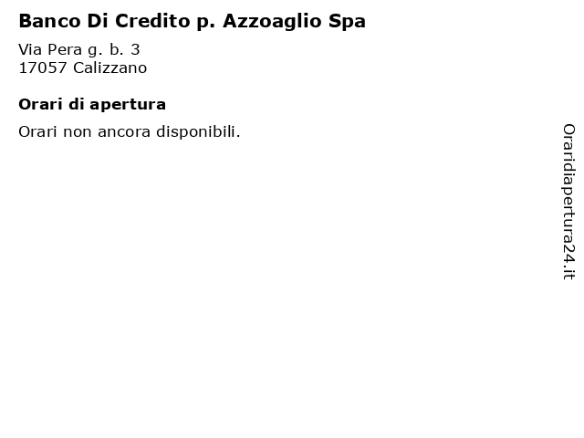 Banco Di Credito p. Azzoaglio Spa a Calizzano: indirizzo e orari di apertura