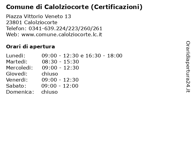Comune di Calolziocorte (Certificazioni) a Calolziocorte: indirizzo e orari di apertura