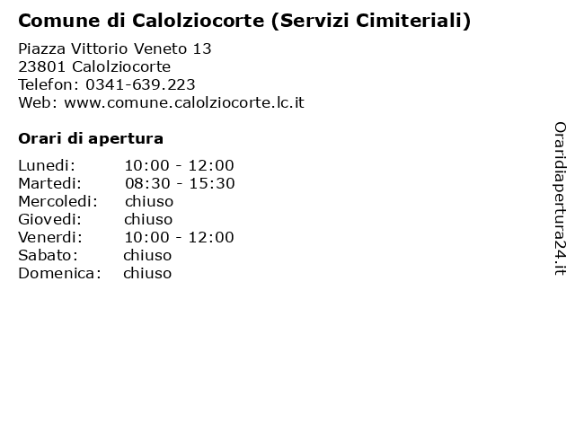 Comune di Calolziocorte (Servizi Cimiteriali) a Calolziocorte: indirizzo e orari di apertura