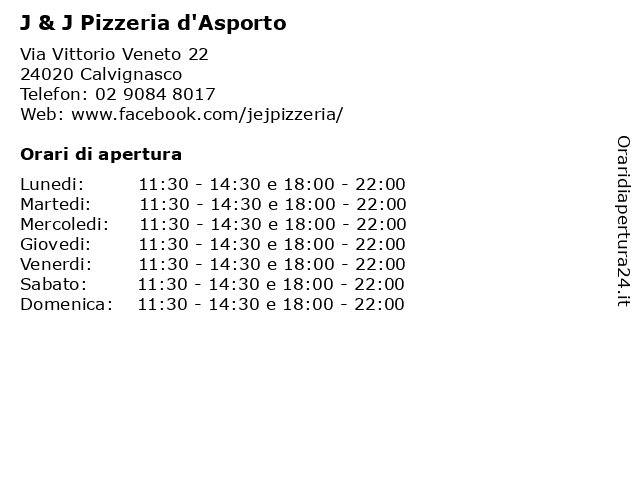 J & J Pizzeria d'Asporto a Calvignasco: indirizzo e orari di apertura