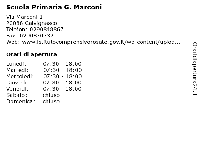 Scuola Primaria G. Marconi a Calvignasco: indirizzo e orari di apertura