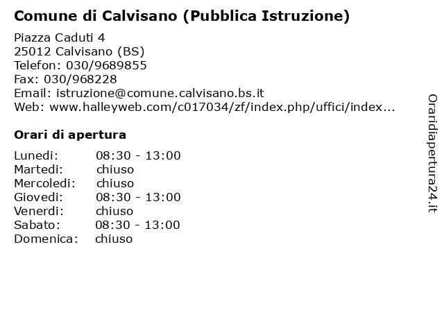 Comune di Calvisano (Pubblica Istruzione) a Calvisano (BS): indirizzo e orari di apertura