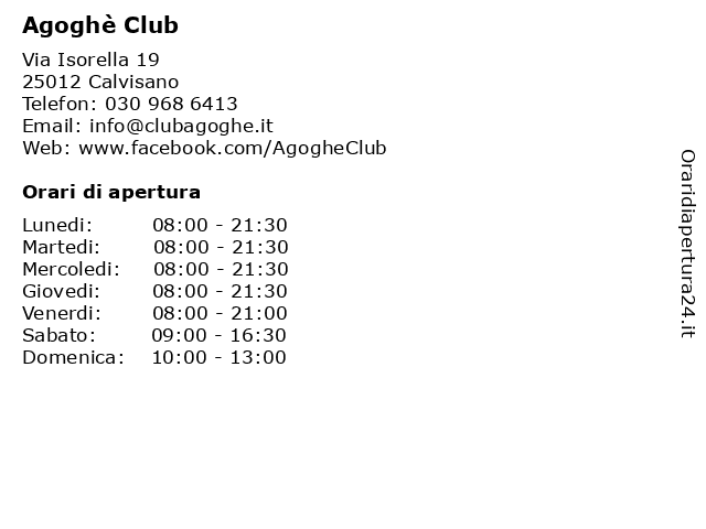 Agoghè Club a Calvisano: indirizzo e orari di apertura