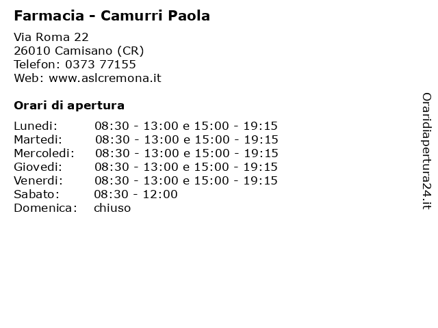 Farmacia - Camurri Paola a Camisano (CR): indirizzo e orari di apertura