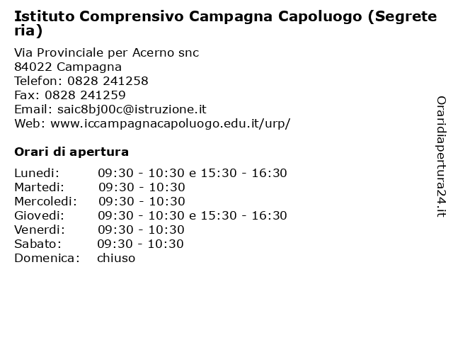 Istituto Comprensivo Campagna Capoluogo (Segreteria) a Campagna: indirizzo e orari di apertura
