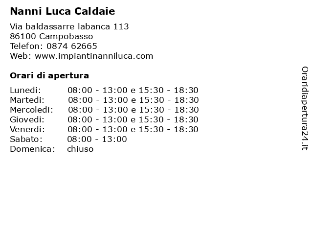 Nanni Luca Caldaie a Campobasso: indirizzo e orari di apertura