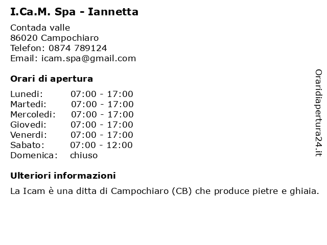 I.Ca.M. Spa - Iannetta a Campochiaro: indirizzo e orari di apertura