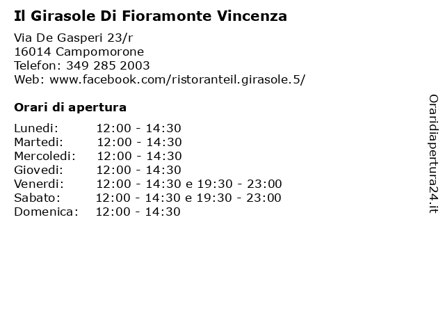 Il Girasole Di Fioramonte Vincenza a Campomorone: indirizzo e orari di apertura