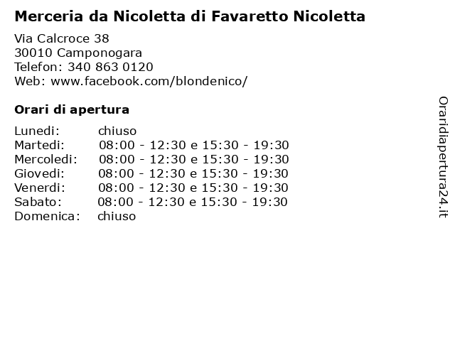 Merceria da Nicoletta di Favaretto Nicoletta a Camponogara: indirizzo e orari di apertura