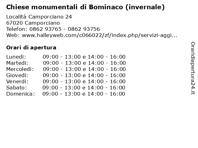 Chiese monumentali di Bominaco (invernale) a Camporciano: indirizzo e orari di apertura