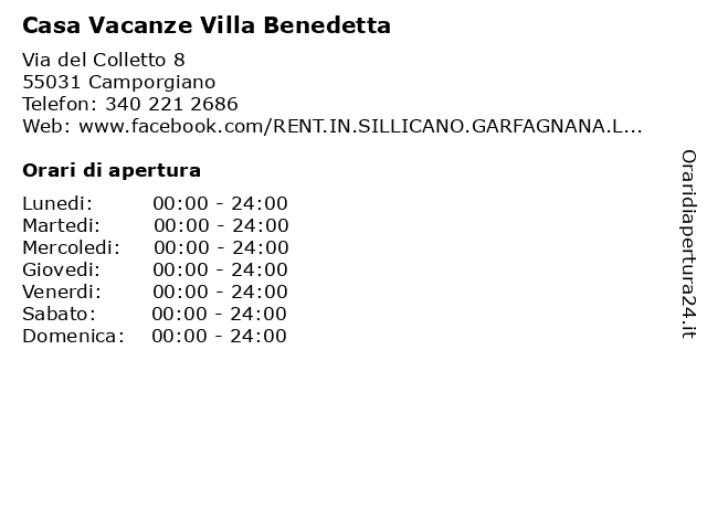 Casa Vacanze Villa Benedetta a Camporgiano: indirizzo e orari di apertura