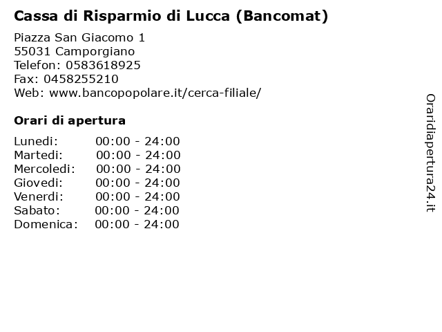 Cassa di Risparmio di Lucca (Bancomat) a Camporgiano: indirizzo e orari di apertura