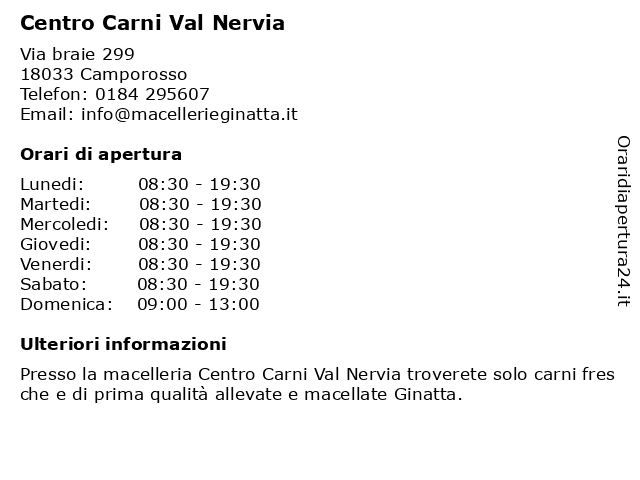 Centro Carni Val Nervia a Camporosso: indirizzo e orari di apertura