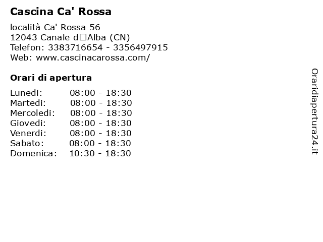 Cascina Ca' Rossa a Canale d’Alba (CN): indirizzo e orari di apertura