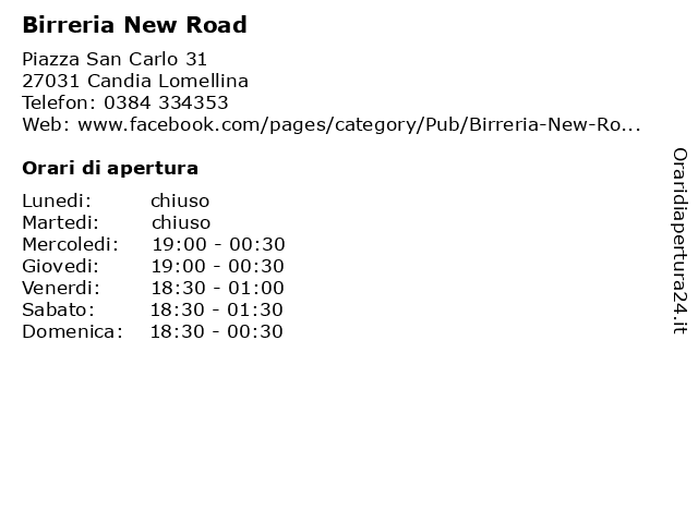 Birreria New Road a Candia Lomellina: indirizzo e orari di apertura