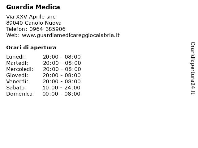 Guardia Medica a Canolo Nuova: indirizzo e orari di apertura