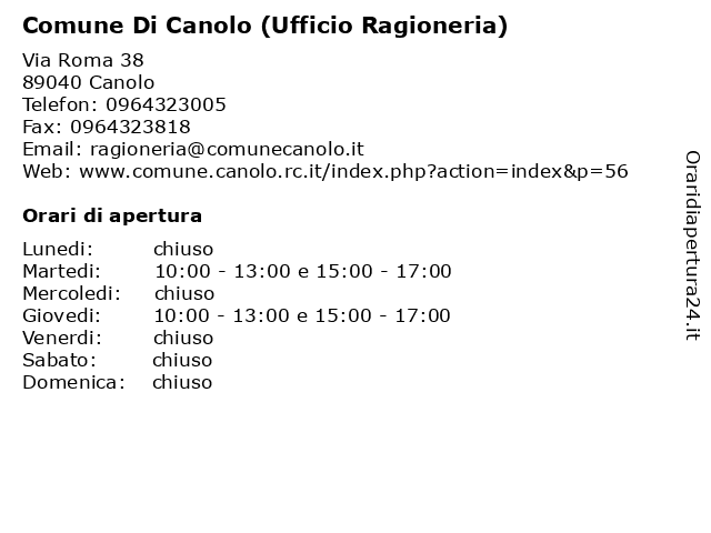 Comune Di Canolo a Canolo: indirizzo e orari di apertura