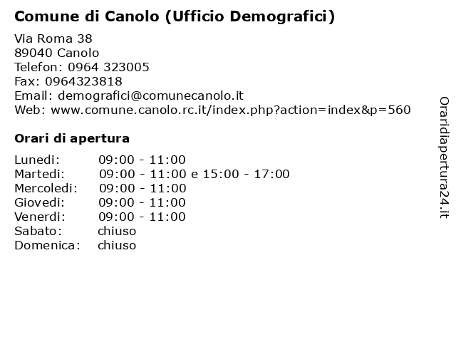 Comune di Canolo (Ufficio Anagrafe) a Canolo: indirizzo e orari di apertura