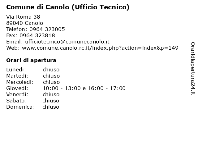 Comune di Canolo (Ufficio Tecnico) a Canolo: indirizzo e orari di apertura