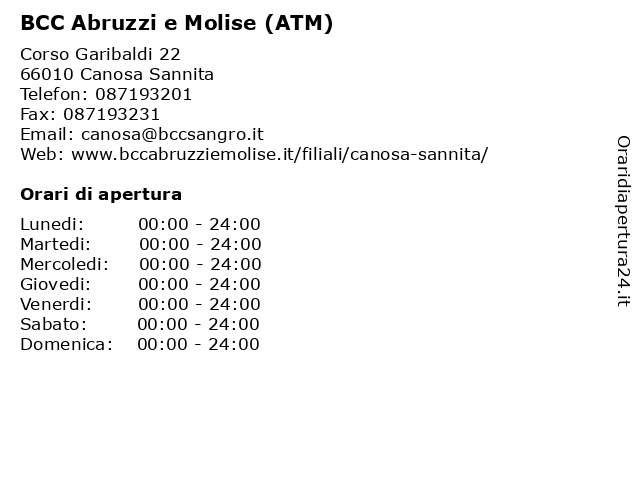 BCC Abruzzi e Molise (ATM) a Canosa Sannita: indirizzo e orari di apertura
