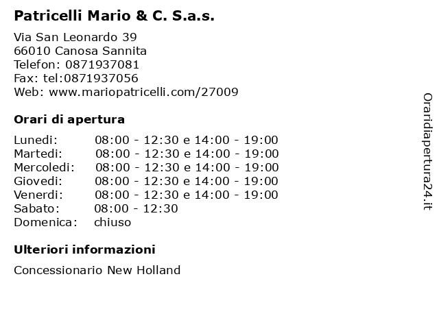 Patricelli Mario & C. S.a.s. a Canosa Sannita: indirizzo e orari di apertura