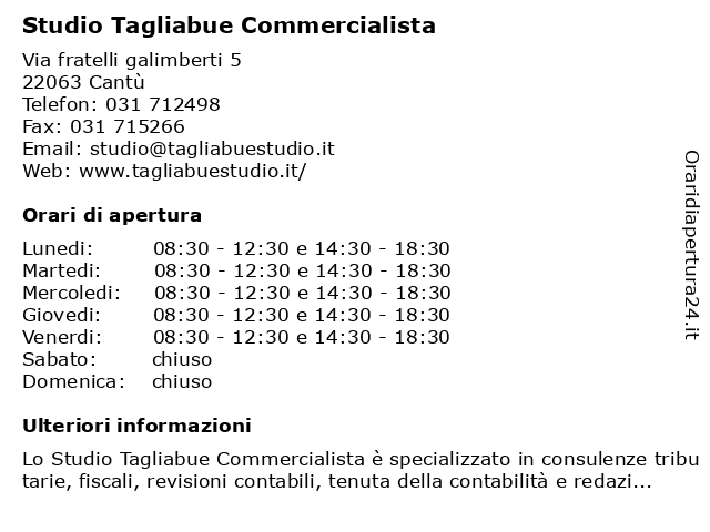 Studio Tagliabue Commercialista a Cant: indirizzo e orari di apertura
