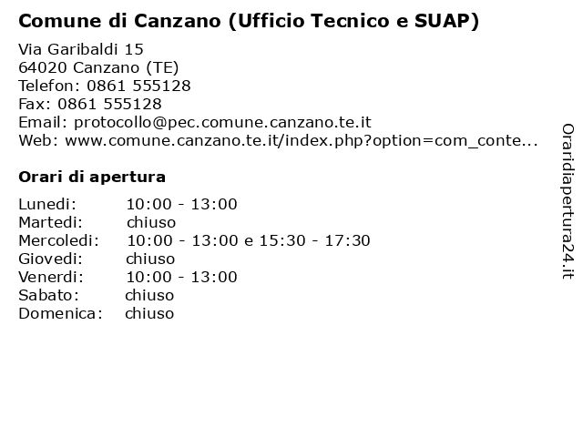 Comune di Canzano (Ufficio Tecnico e SUAP) a Canzano (TE): indirizzo e orari di apertura