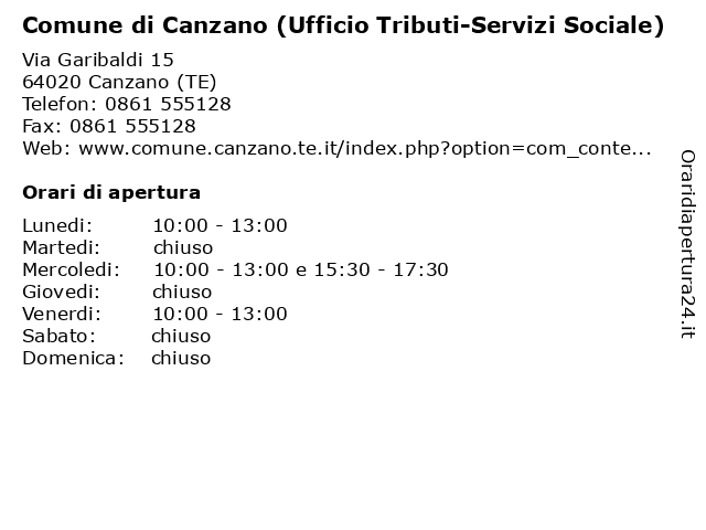 Comune di Canzano (Ufficio Tributi-Servizi Sociale) a Canzano (TE): indirizzo e orari di apertura