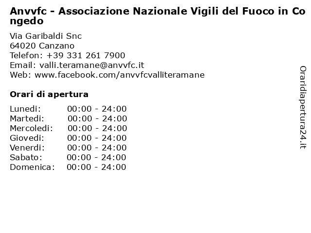 Anvvfc - Associazione Nazionale Vigili del Fuoco in Congedo a Canzano: indirizzo e orari di apertura