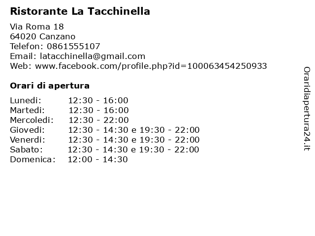 Ristorante La Tacchinella a Canzano: indirizzo e orari di apertura