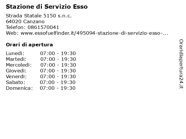 Stazione di Servizio Esso a Canzano: indirizzo e orari di apertura