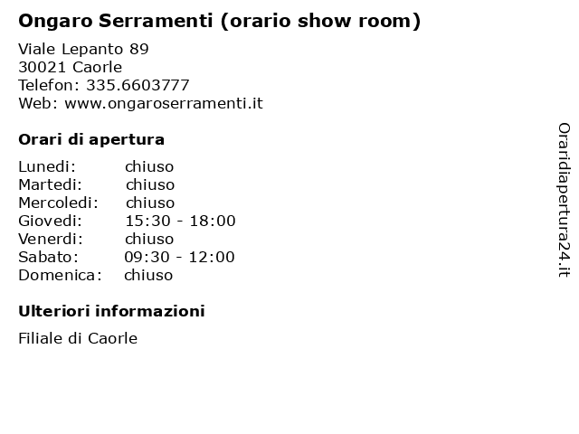 Ongaro Serramenti (orario show room) a Caorle: indirizzo e orari di apertura
