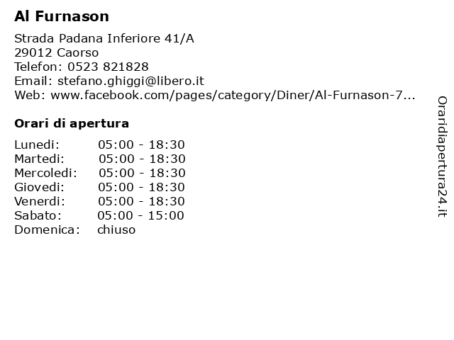 Al Furnason a Caorso: indirizzo e orari di apertura