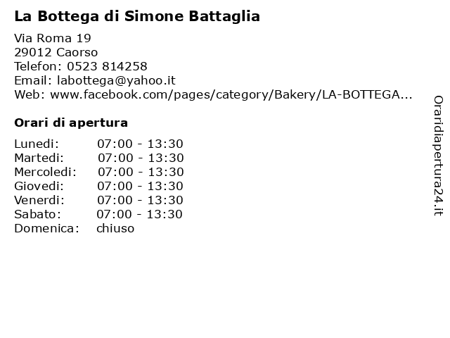 La Bottega di Simone Battaglia a Caorso: indirizzo e orari di apertura