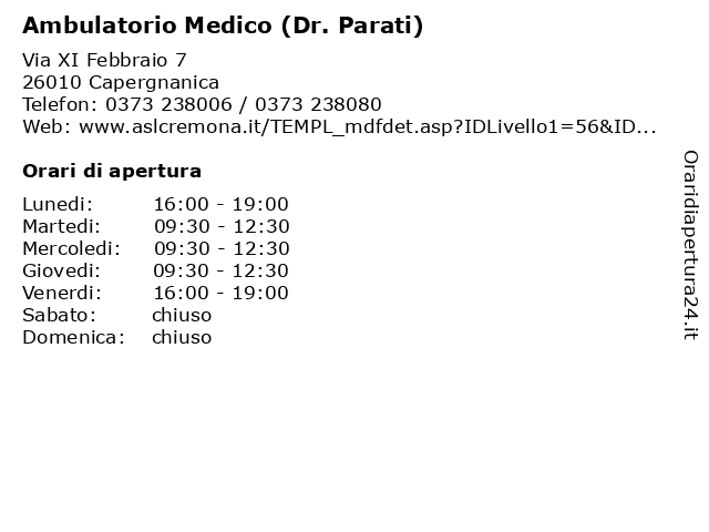 Ambulatorio Medico (Dr. Parati) a Capergnanica: indirizzo e orari di apertura