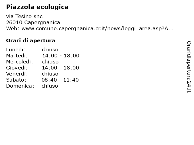 Piazzola ecologica a Capergnanica: indirizzo e orari di apertura
